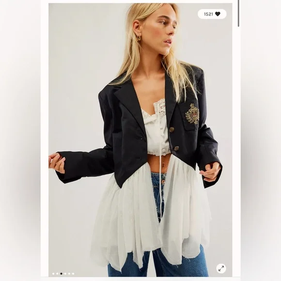 Free People Ballet School Collegiate Ruffles Romantic Blazer Jacket - Picture 3 of 8